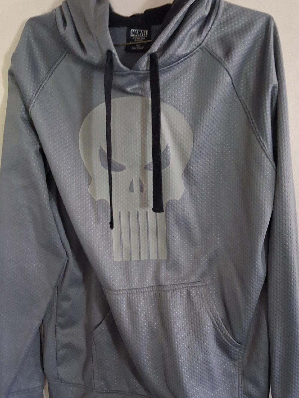 Marvel Men’s Gray Crewneck Hoodie with Punisher Skull